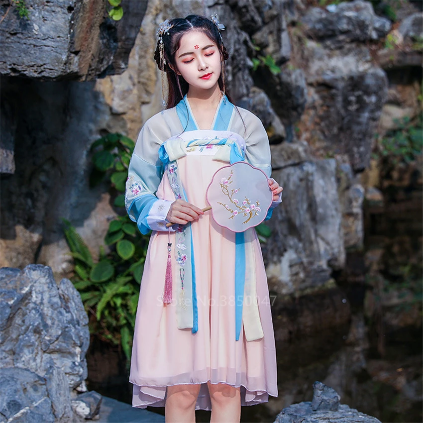 Hanfu фея косплей Традиционный китайский национальный костюм для женщин Винтаж Тан Костюм Древний китайский стиль Emboridery Новогодняя одежда