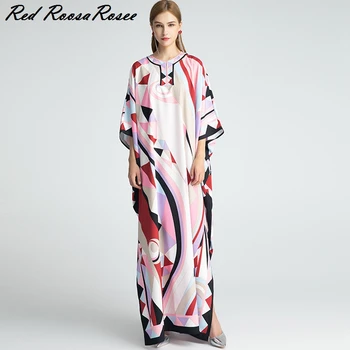 

Women New Autumn Spring Round Collar Batwing Sleeve Loose Bohemian Floor Length Long Ladies Dress