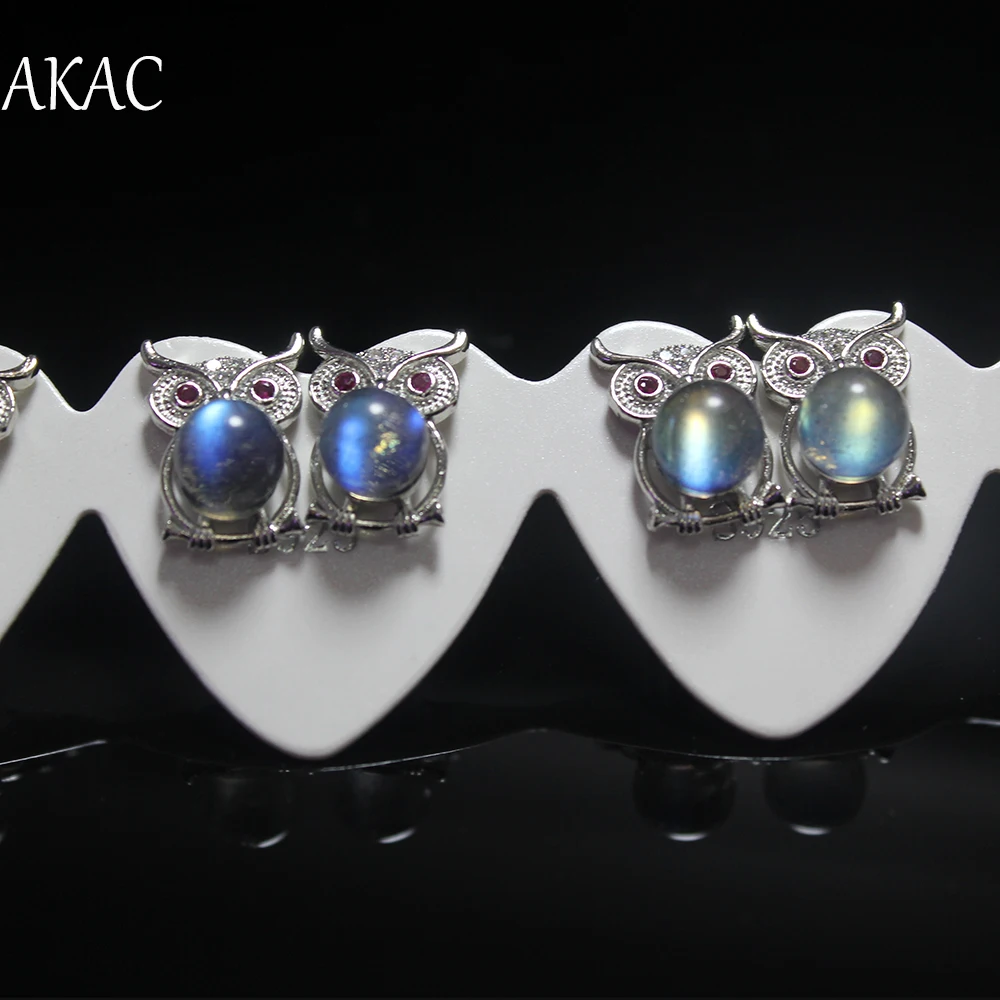 AKAC approx6-7mm Сова стиль натуральный Лабрадорит серьги гвоздики для женщин серьги