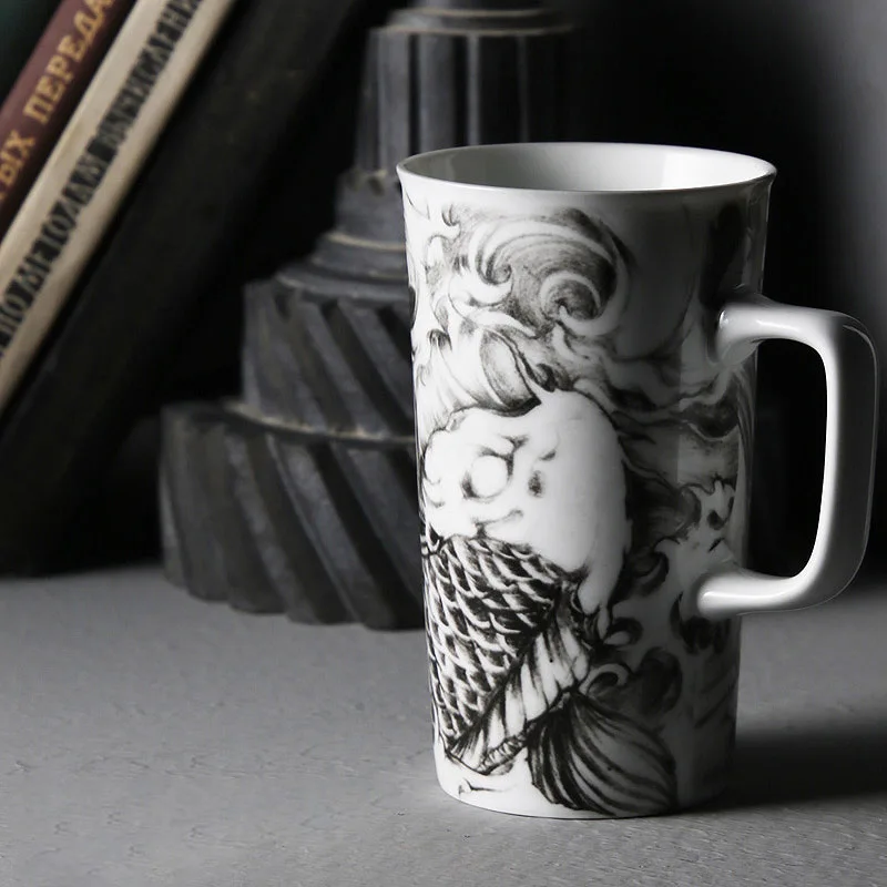 

Керамическая кружка с ручкой для холодного кофе, креативные пивные кружки большой емкости с принтом татуировки, подарки для парня, 500 мл