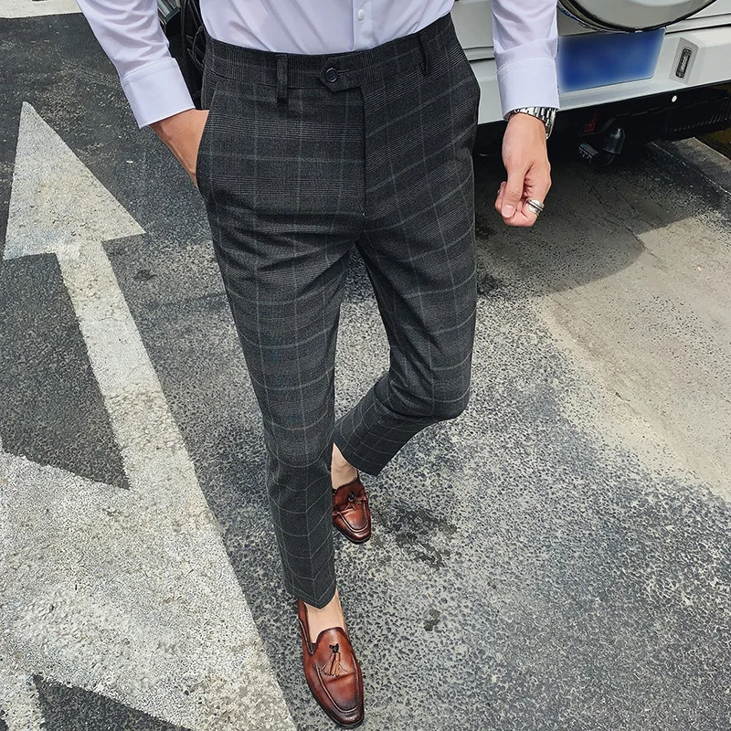 

Mall Autumn And Winter New Style Men Business Casual High Quality Casual Pants Slimming Trousers Plaid Small Suit Pants