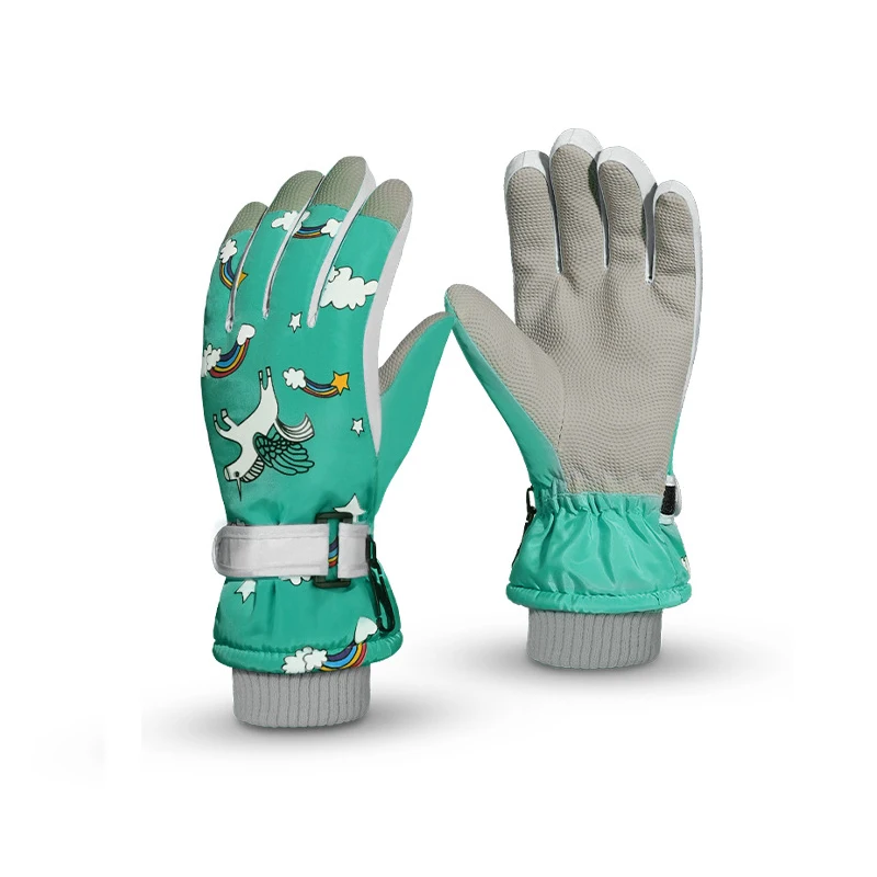 Kid Gloves Boy Girl Winter Warm Skiing Accessory Cartoon Unicorn Waterproof Outdoors Fleece Lining
