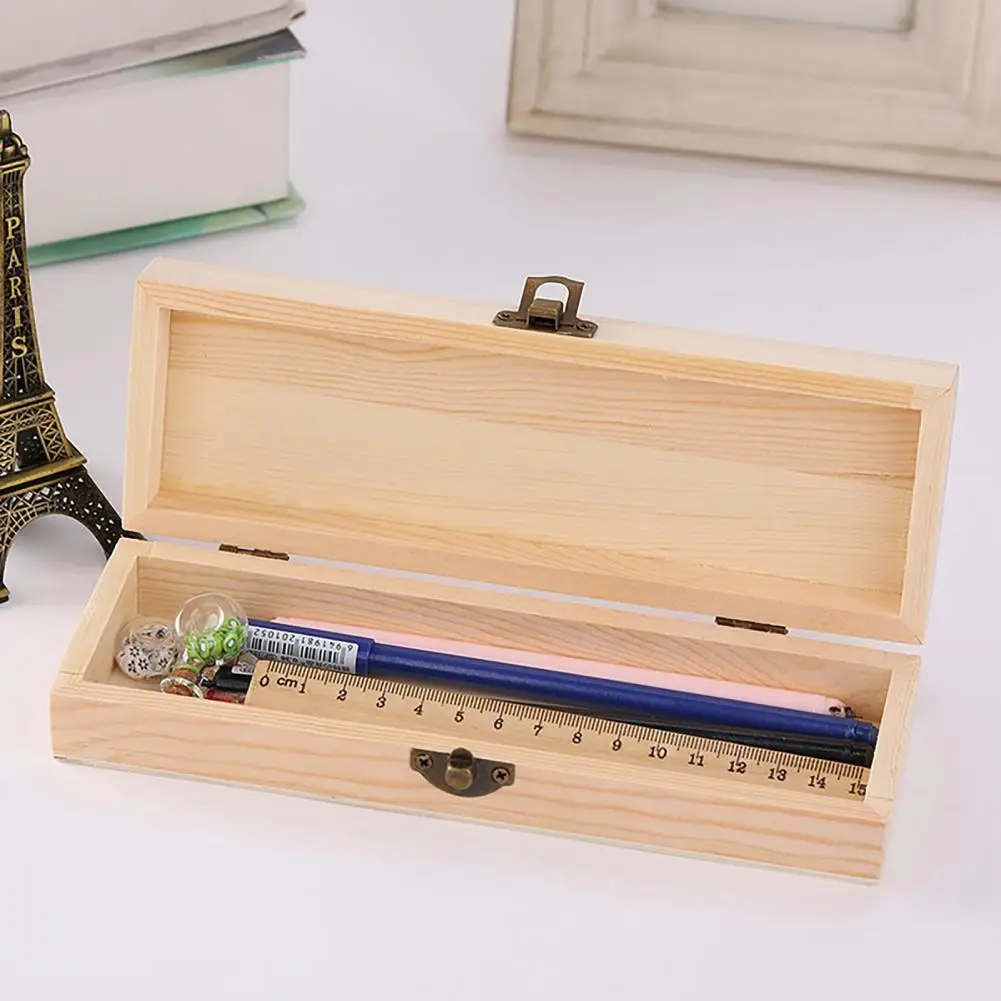 Stationery Organizer Case Lockable Portable Rectangular Handmade Craft Wooden Sketching Pencil Boxes Jewelry Box