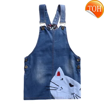 

Cute Printing Cartoon Cat Pattern Dress Kids Baby Girl Dress Denim Overalls Dresses Braces Clothes for Age 2-7 Years