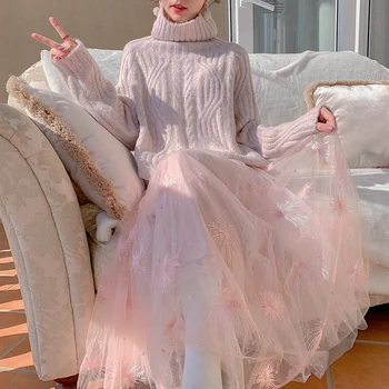 

2020 Tulle Women Skirts Summer Fashion Elastic High Waist Long Mesh Tutu Pleated Skirt women's Big Hem Skirt