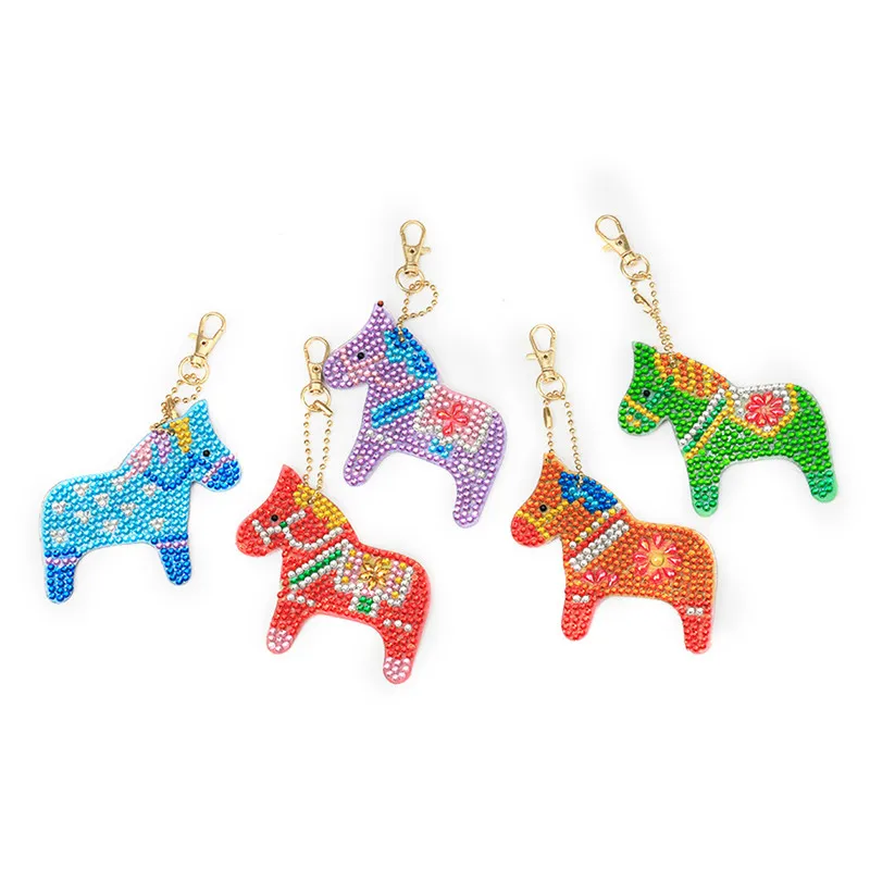 5 шт. игрушка сделай сам цветные лошадь брелок 5D алмазов картина ключевая цепь
