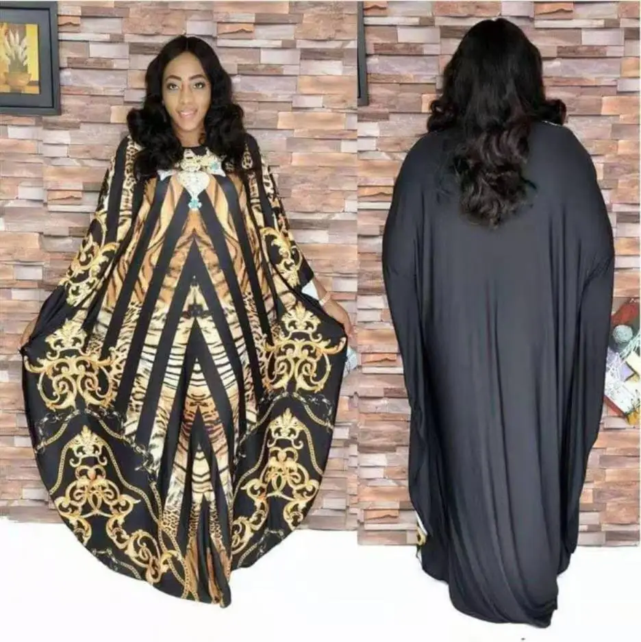 

2019 Dashiki African New Fashion diamond Bat SLeeve Leopard Grain Sexy Super Elastic African For Lady