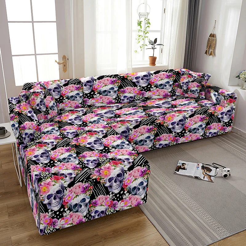 Psychedelic Skull L Shape Stretch Sofa Cover 1/2/3/4 seat Non-slip Combination Couch Covers Elastic Slipcover For Living Room 3