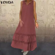 Плюс размер платье сексуальное свободное без рукавов богемное Макси длинное платье повседневное винтажное однотонное Vestidos VONDA женское летнее платье