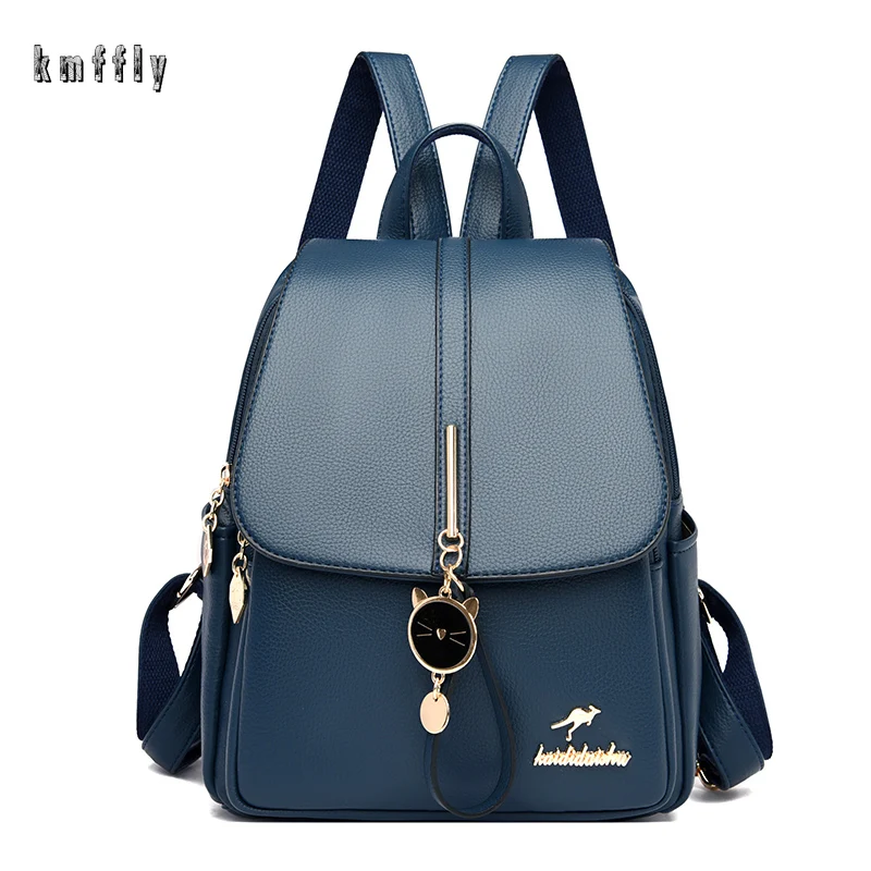 

Fashion Women Backpack Retro Texture Female Shoulder Bags Leather Solid Color School Bag For Girls Large Capacity Travel Bags