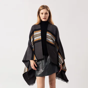 

Luxury Brand 2019 Women Winter Scarf Warmer Shawl Plaid Blanket Knit Wrap Cashmere Poncho Capes Pashmina Double Sided