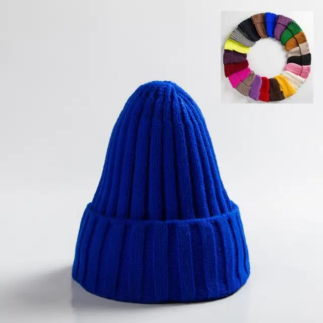 Unisex Hat Cotton Blends Solid Warm Soft HIP HOP Knitted Hats Men Winter Caps Women's Skullies Beanies For Girl Wholesale шляпа Royal Blue