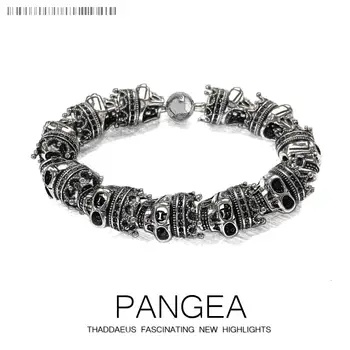 

Beads Bracelet Chain With Skull King Karma Vintage Jewelry Gift For Europe Men In 925 Sterling Silver Fit Pendants and Charms
