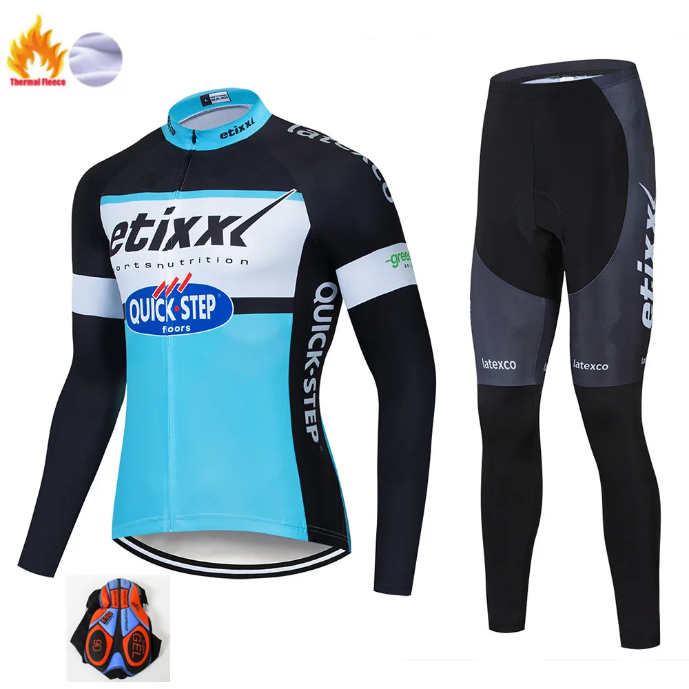 Pro Team быстрый шаг Велоспорт Джерси 9D Bib набор одежды для велосипеда из Бельгии Мужская Зимняя Теплая Флисовая велосипедная Одежда для велоспорта - Цвет: Winter suit