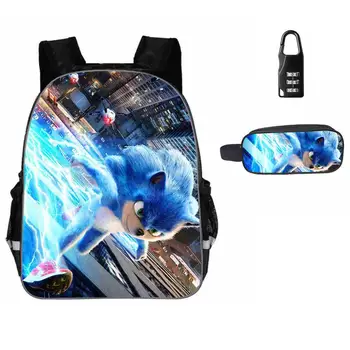 

2PCs/Set Children's School Backpack Sonic The Hedgehog Kids School Bags Cartoon Animal Design Teenagers Book-Bags Set