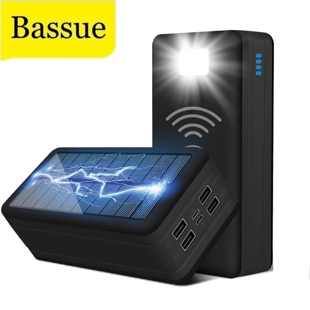 best power bank 99000mAh Wireless Solar Power Bank Portable Charger Large Capacity 4USB LEDLight Outdoor Fast Charging PowerBank Xiaomi Iphone usb c power bank