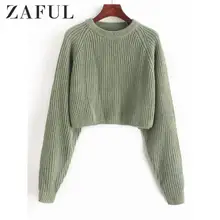 ZAFUL Women Crop Sweaters Knitted Women'S Pullovers Female O Neck Raglan Sleeve Short Warm Sweaters Fall Winter