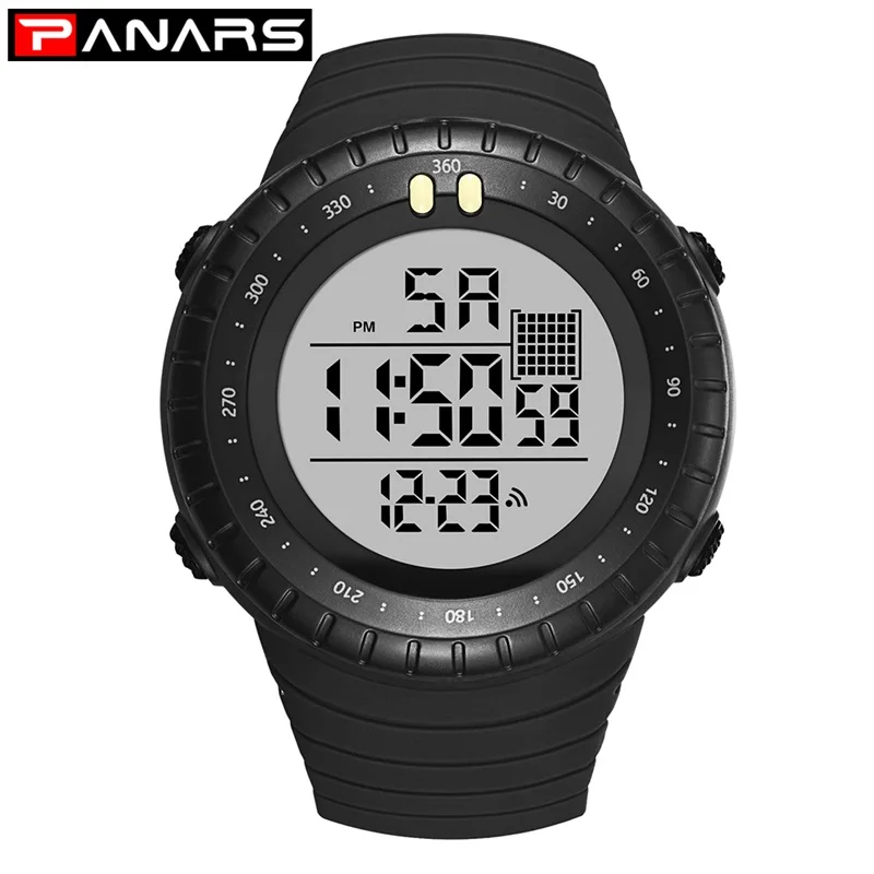 PANARS 8209 часы мужские модные спортивные уличные часы мужские цифровые часы будильник 50 м водонепроницаемые и противоударные erkek kol saati - Цвет: Black