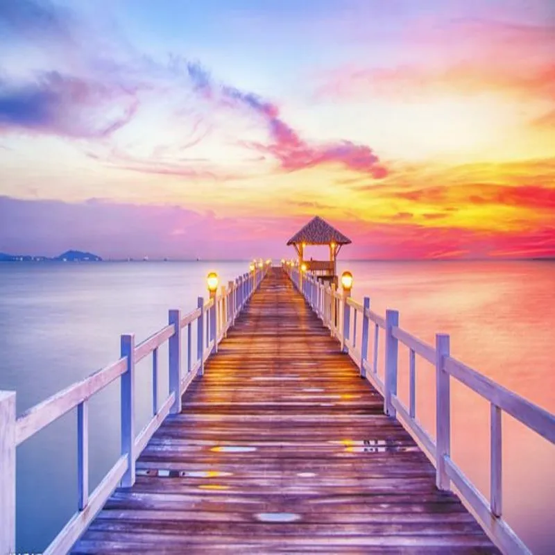 

Dropship Tropical Wallpaper Sunset Bridge Nature Scenery 3D Mural Wallpaper Papel De Parede Wall Papers Home Decor