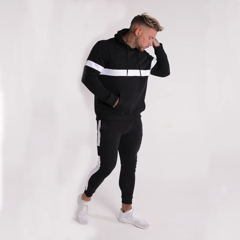 Black White Sport Suits Men Sportswear Quick Dry Running Sets GYM Clothes Men Sports Jogging Sets Fitness Training Suit Male