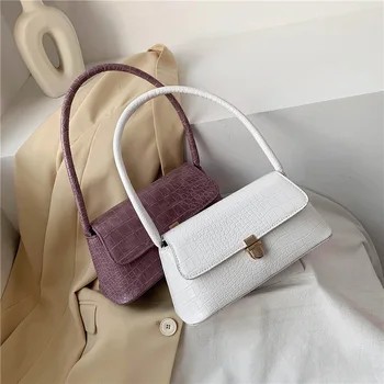 

New crocodile pattern clutch bag 2020 Korean version of the wild shoulder bag niche mortise lock armpit bag French bag