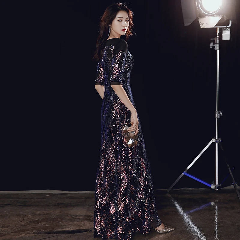 AE680 Robe De Soiree стиль о-образный вырез элегантные длинные вечерние платья Простые Вечерние платья с блестками