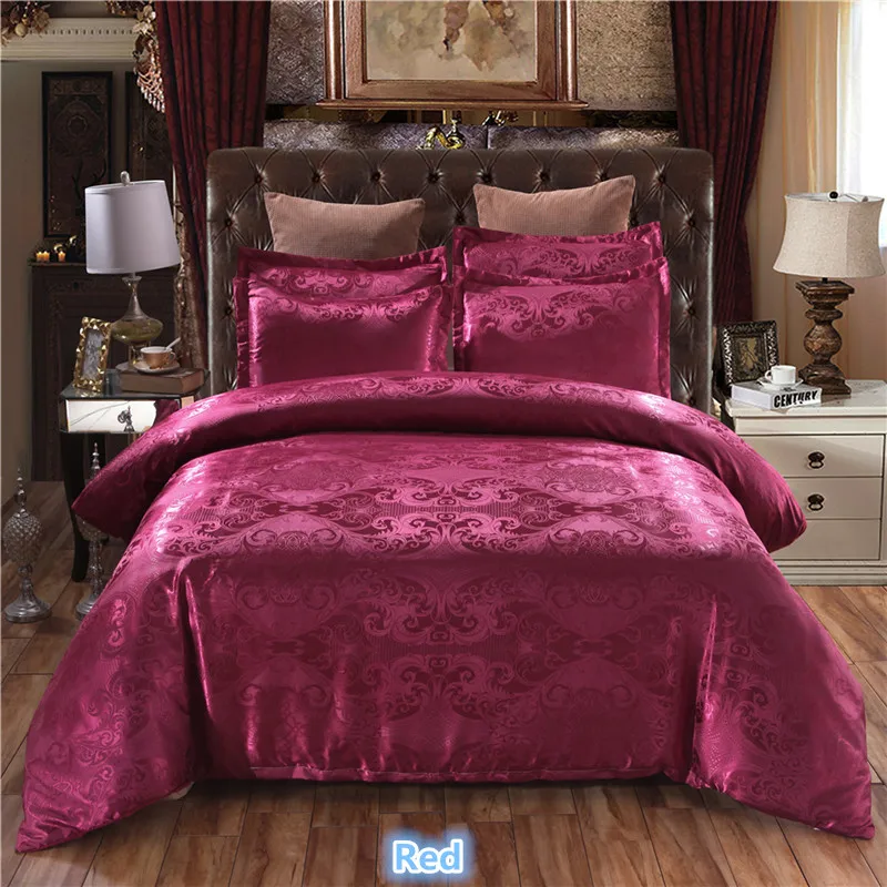 Luxury Silky Jacquard Fabric Duvet Cover Pillow Shams Set 9 Size Single Twin Double Full Queen King Size Comforter Bedding Sets