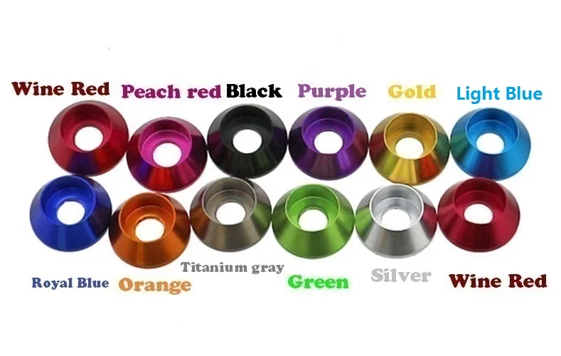 3 M6 Aluminum Socket Hex Alloy Cone Cup Head Washer Gaskets Screw Bolt Washer MultiColor M2 M2.5 M3 M4 M5 M6 (4)