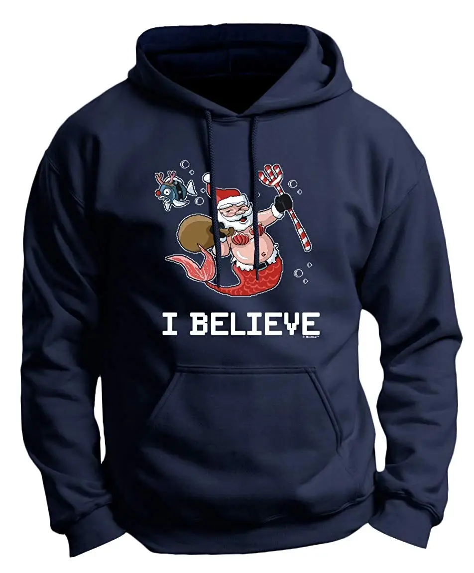 Рождественская одежда в виде русалки с надписью «I Believe Mermaid Santa Premium», толстовка с капюшоном унисекс для мужчин и женщин, толстовка с капюшоном