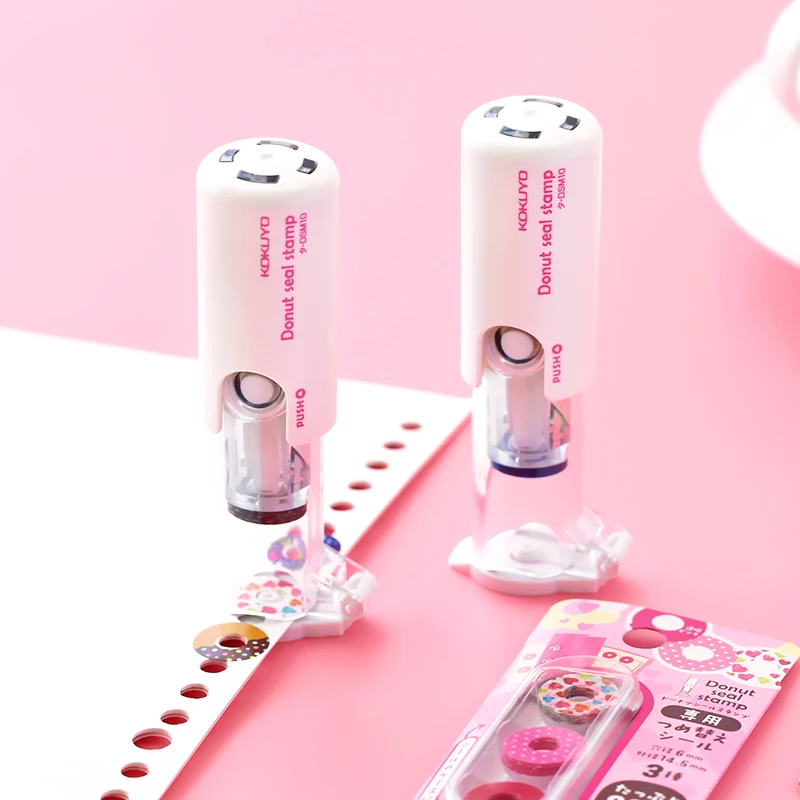 Japan KOKUYO Punch Reinforcer Loose-leaf Paper Protective Sticker Creative Diary Photo Album Decoration Donut Seal Stamp | Канцтовары