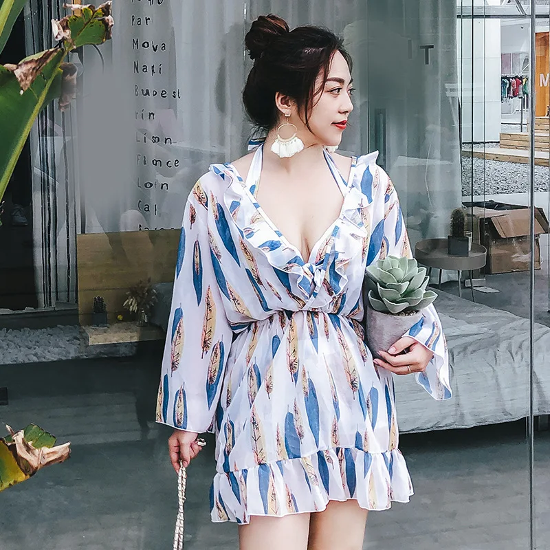 

Plus-sized Large Size Two-piece Swimsuits Women's Three-piece Set Bikini Small Bust Gathering Fat Mm Belly Covering Slimming Hot