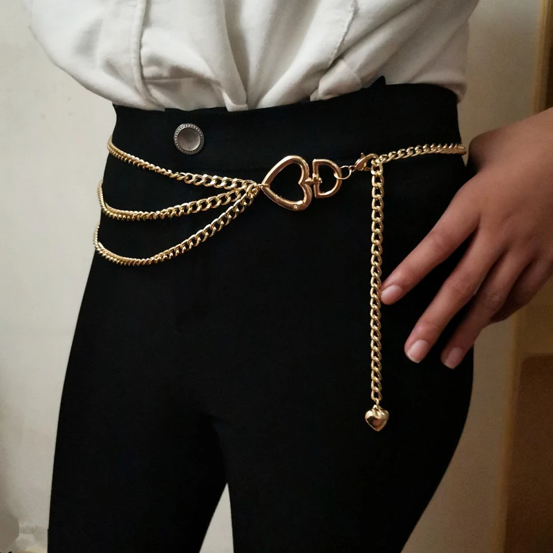 Cinturones de cadena de metal mujer, cinturón hueco de cintura alta, dorado y plateado, con de corazón, personalidad Simple, joyería de fiesta, novedad|Cinturones de mujer| - AliExpress
