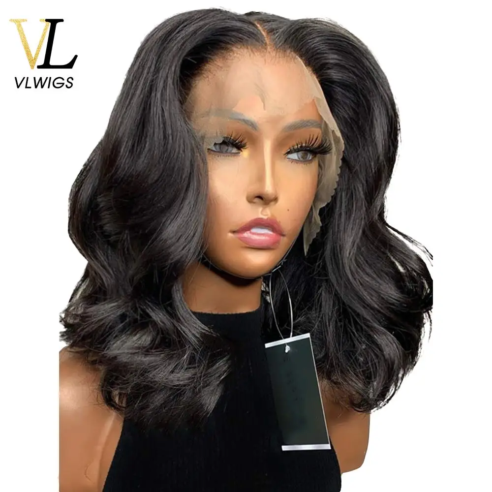 VLwigs короткий боб парики 13*4 парик фронта шнурка короткие объемные волнистые