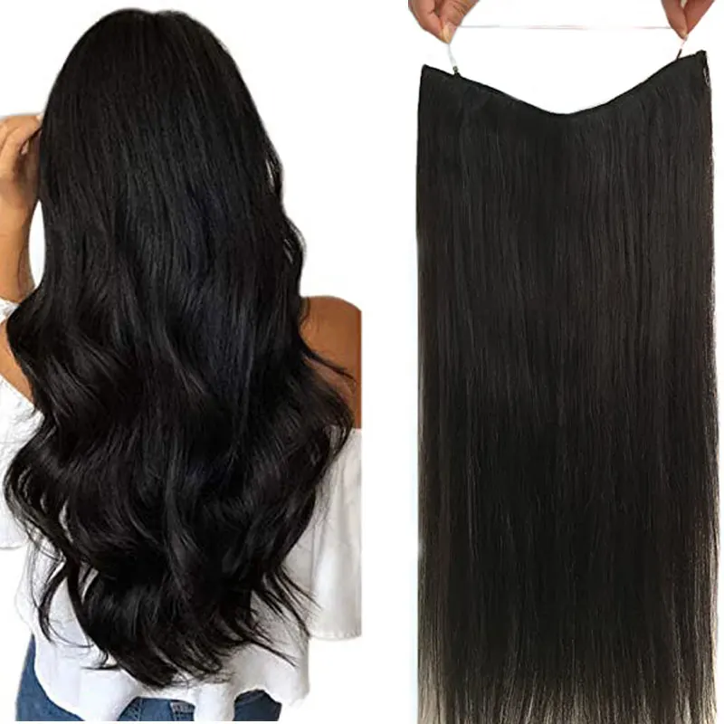 

Straight Halo Hair Extensions Invisible Headband Hair Extensions Natural Flip Hidden Secret Wire 4 Clip One Piece Ombre remy