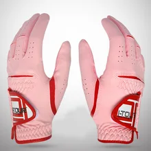 Дизайн, 1 пара, женская розовая ручная одежда с левой и правой стороны, устойчивая ткань из микрофибры, противоскользящая перчатка для гольфа, ручная одежда для гольфа