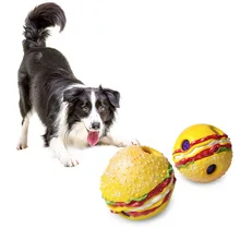 

Traction Pet Dog Puppy Hamburger Ball Squeaky Chew Toy Sound Pure Natural Non-toxic Rubber Outdoor Play Small Big Dog Funny
