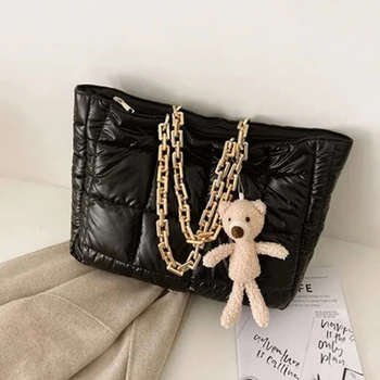 

Fashion Space Cotton Tote Women Shoulder Bag Luxury Large Capacity Down Handbags Women Bags Designer Chain Big Shopper Bag Purse