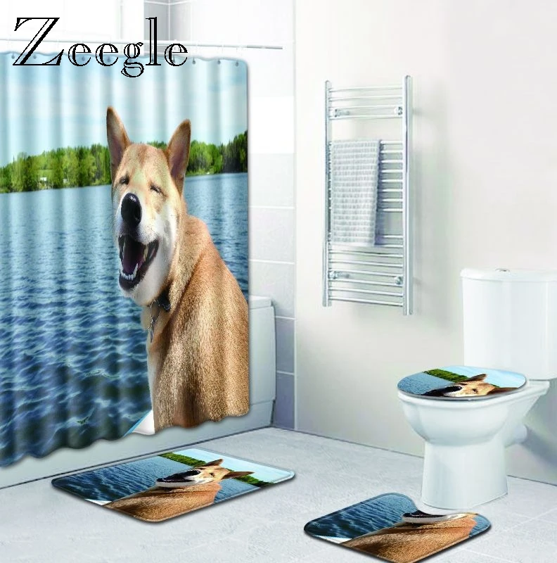 Zeegle Bath Mat and Shower Curtain Set Printed Pattern Shower Curtain Toilet Entrance Rug Pedestal Rug Lid Toilet Cover Mat