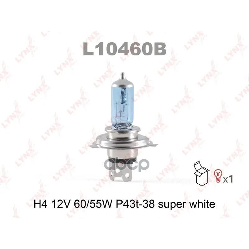 Лампа H4 12v 60/55w P43t-38 Super White H4 12v 60/55w P43t Super White LYNXauto арт. L10460B