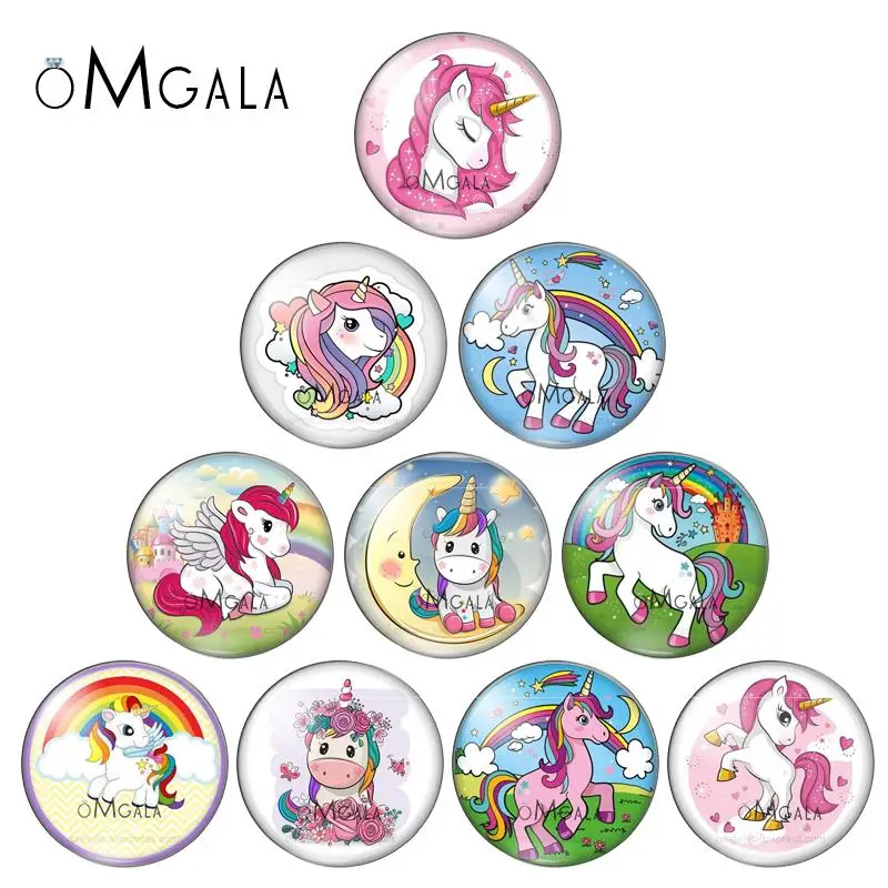 Unicorno Ragazze Cartone Animato Cabochon Di Vetro Gioielli Fai Da Te Foto Rotonda Cabochon Retro Piatto Unicorno Sogno Magico