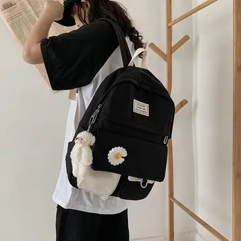 

Girls School Bags for Teenagers Student Backpack Women Nylon Soft Patchwork Bookbag Teen Panelled Flowers Casual Schoolbag Black