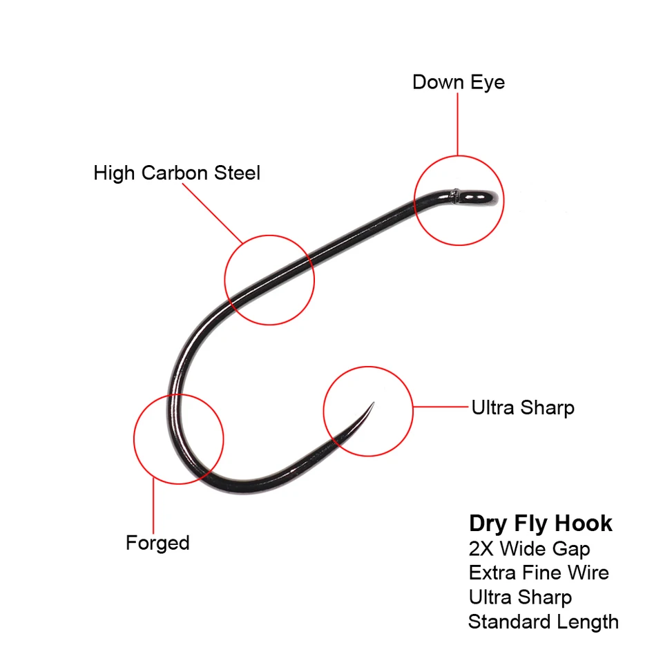 Bimoo-フライフック,20個,バーブレスドライフライ,2xワイドギャップ