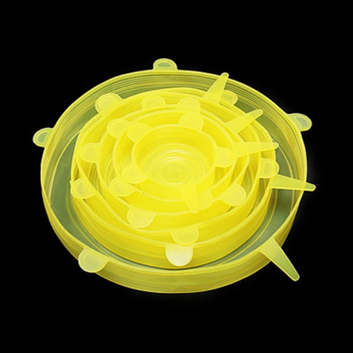 Zhang Ji 6 шт Силиконовые эластичные крышки для хранения кухонного холодильника самозатягивающиеся 2,6-8,1 дюймовые пищевые многоразовые - Цвет: Цвет: желтый