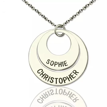 

Strollgirl Custom Family Name Round Pendant Necklaces engraved name Circles sterliing silver Necklace for women anniversary gift