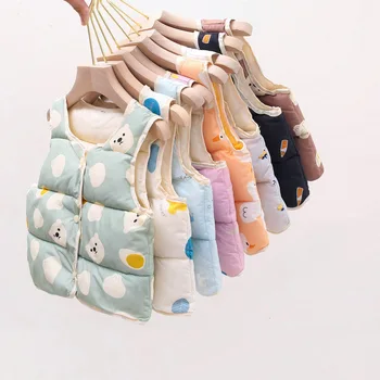 

2-6T Autumn Winter Warm Down Coat Vest For Kid Boy Girl Toddler Candy Color Cute Cartoon Down Jacket Tank Children Clothing