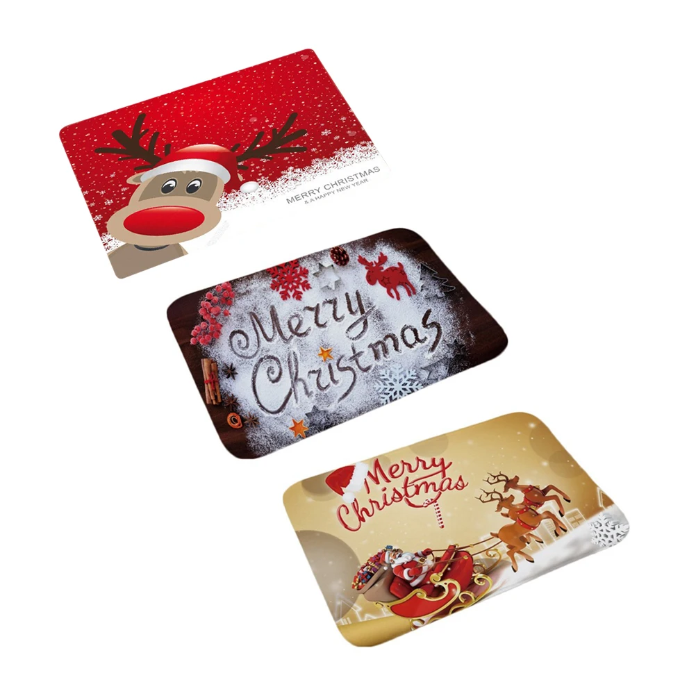 Santa Claus Printing Flannel Floor Mat Merry Christmas Decor Mat In Hallway Kitchen Rubber Doormat Anti-Slip Dustproof Carpet