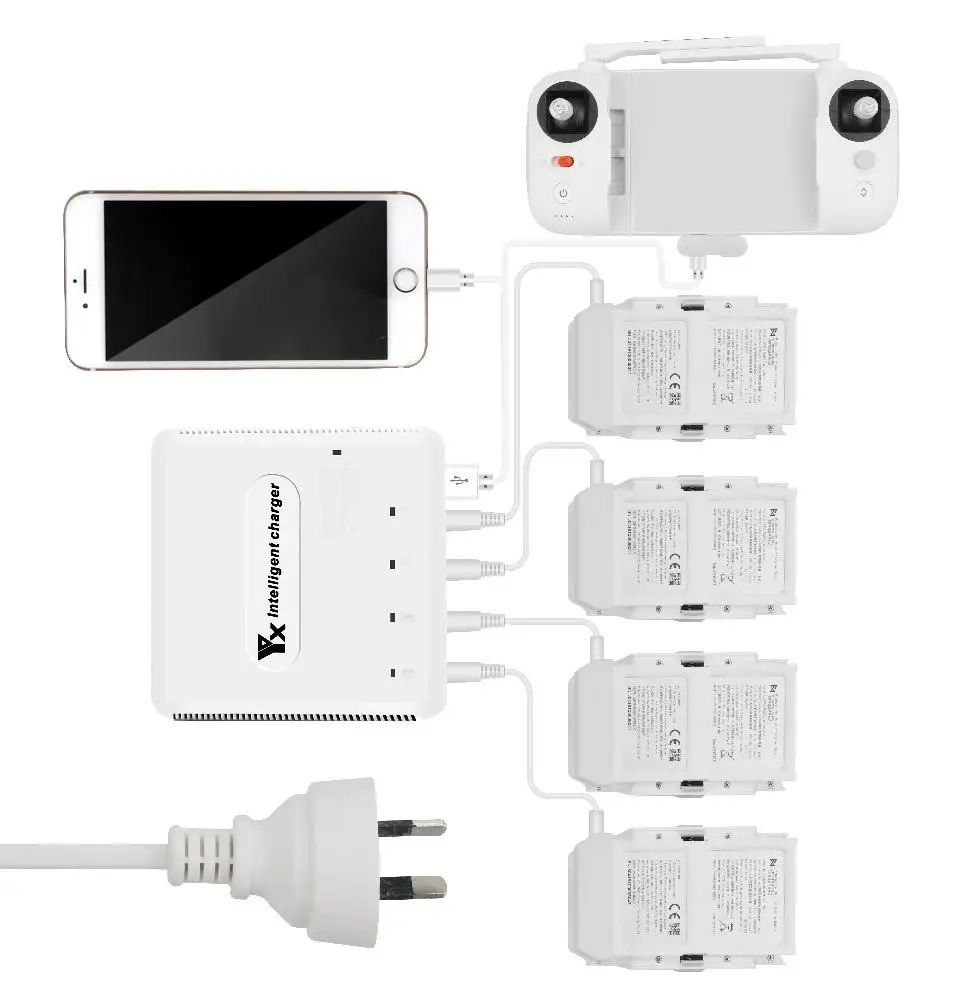 HobbyLane 6-IN-1 Multi Charger for Drone Battery Charging Hub Intelligent Smart Battery Charger with USB Port for Controller HobbyLane 6-IN-1 Multi Charger for Drone Battery Charging Hub Intelligent Smart Battery Charger with USB Port for Controller