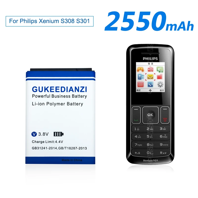 GUKEEDIANZI AB1400BWML 2550 мАч батарея для телефона Philips Xenium S301 S308 сменная батарея для мобильного телефона