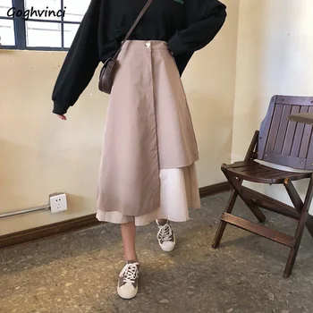 

Skirts Womens Patchwork Irregular Vintage Casual Women Long Skirt High Elastic Waist Fashion Harajuku Casual Retro Trendy Chic