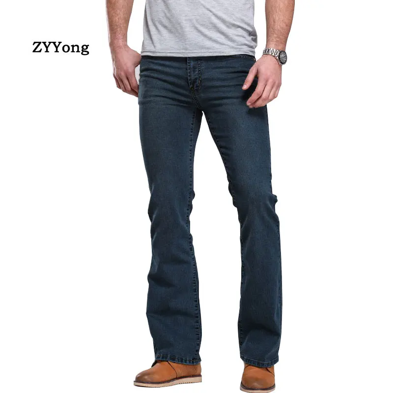High Quality Mens Boot Cut Jeans Pants Slightly Flared Slim Fit Brand Blue Black Comfortable Leisure  Stretch Denim Trousers